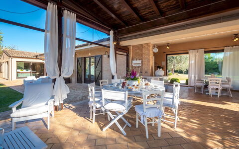 Villa Isotta 8+4: Furniture, Resort, Home, Outdoor Furniture, Swimming Pool, Chair, Estate, Eco Hotel, Patio, Kitchen & Dining Room Table
