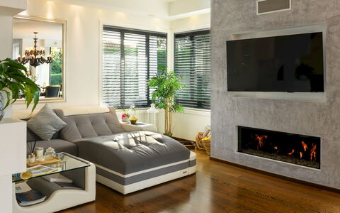 Villa Vae Victis 6: Furniture, Interior Design, Flooring, Floor, Wall, Couch, Living Room, Home, Wood, Television