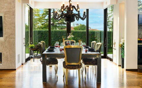 Villa Vae Victis 6: Furniture, Interior Design, Wood, Table, Chair, Flooring, Lighting, Dining Room, Ceiling, Floor