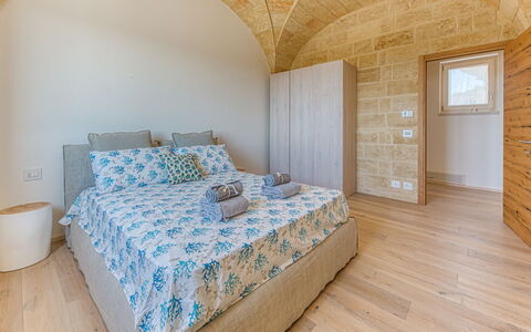 Villa Porta Azzurra 6+2: Interior Design, Flooring, Floor, Ceiling, Furniture, Bedroom, Room, Linens, Bed, Bedding