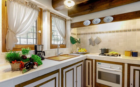 Casatorre 6+2: Kitchen, Interior Design, Countertop, Wood, Flooring, Kitchen Appliance, Home, Ceiling, Lighting, Furniture