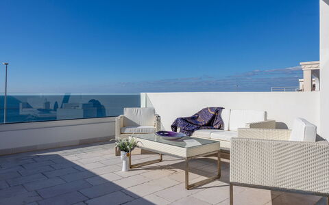 Villa Ristola 6: Flooring, Floor, Furniture, Interior Design, Chair, Sea, Apartment, Ocean, Resort, Hotel