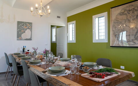 Dimora degli Ulivi 10: Furniture, Interior Design, Wall, Table, Dining Room, Chair, Kitchen & Dining Room Table, Wood, Ceiling, Flooring