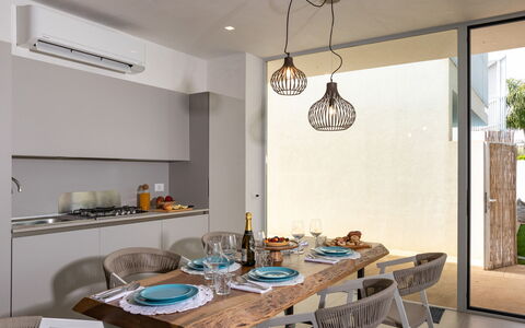 Villa Il Melograno 4+2: Interior Design, Furniture, Light Fixture, Ceiling, Flooring, Lighting, Kitchen, Kitchen & Dining Room Table, Floor, Room