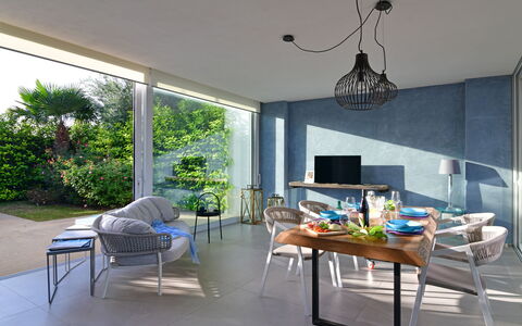 Villa Carrubo 4: Furniture, Interior Design, Chair, Table, Flooring, Kitchen & Dining Room Table, Floor, Lighting, Ceiling, Dining Room