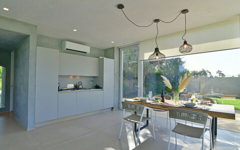 Villa Mandorlo 4: Interior Design, Flooring, Wall, Furniture, Ceiling, Floor, Light Fixture, Lighting, Kitchen & Dining Room Table, Kitchen