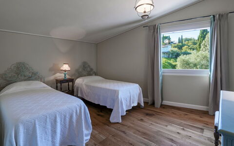Villa del Prato 8: Furniture, Interior Design, Flooring, Floor, Ceiling, Bed, Lighting, Bedroom, Room, Home