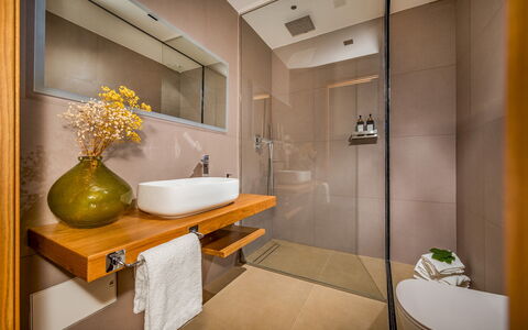 Villa Mulberry 10: Bathroom, Interior Design, Plumbing Fixture, Flooring, Floor, Bathroom Sink, Wood, Tap, Sink, Mirror