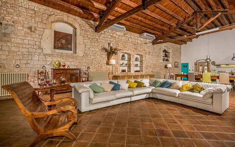 Villa Ramunna 6: Furniture, Wall, Interior Design, Flooring, Couch, Wood, Floor, Ceiling, Living Room, Room