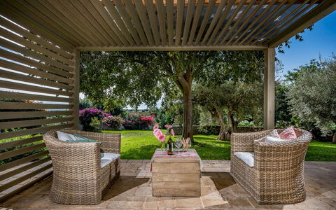 Villa Ramunna 6: Furniture, Wood, Outdoor Furniture, Garden, Porch, Shade, Outdoor Table, Outdoor Structure, Chair