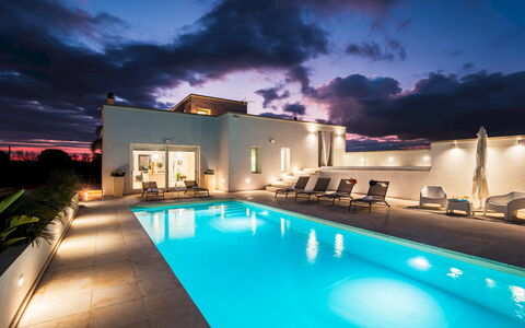 Dimora Solaris 6: Blue, Swimming Pool, Dusk, Resort, Estate, Hotel, Eco Hotel, Villa, Design, Evening