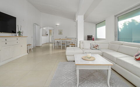 Villa la Maddalena 6+2: Furniture, Flooring, Couch, Interior Design, Ceiling, Floor, Living Room, Table, Room, Lighting