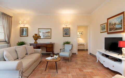 Villa Iole 14: Furniture, Interior Design, Flooring, Couch, Floor, Living Room, Ceiling, Room, Table, Lighting
