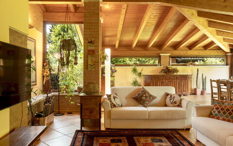 Villa Valchero 12: Furniture, Interior Design, Couch, Flooring, Floor, Wood, Ceiling, Living Room, Room, Chair