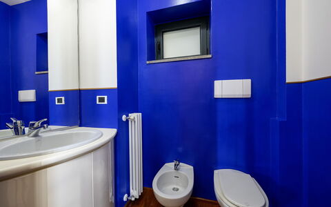 Villa Amyra 6+2: Blue, Flooring, Plumbing Fixture, Floor, Bathroom, Plumbing, Tile, Tap, Sink, Paint