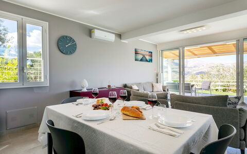 Villa dei Sospiri 4: Furniture, Chair, Table, Interior Design, Kitchen & Dining Room Table, Ceiling, Shade, Restaurant, Dining Room, Houseplant