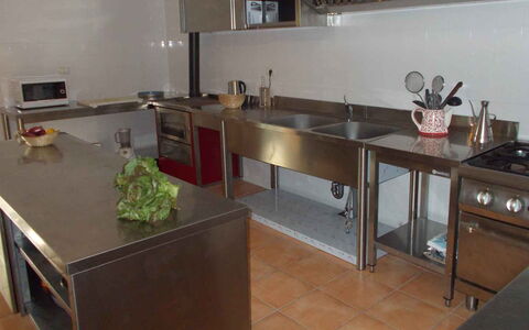 Villa Arbeio 8+6: Kitchen Appliance, Kitchen, Major Appliance, Countertop, Kitchen Sink, Flooring, Kitchen Stove, Sink, Stove, Plumbing Fixture