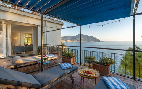 Casa Chiara 6+2: Blue, Water, Sea, Outdoor Furniture, Coast, Coastal And Oceanic Landforms, Balcony, Furniture, Resort, Chair