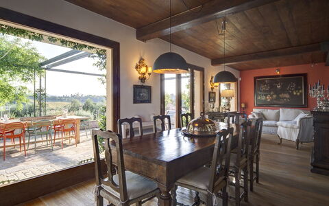 Casa Eugenia 8: Furniture, Interior Design, Table, Wood, Chair, Ceiling, Kitchen & Dining Room Table, Dining Room, Flooring, Light Fixture