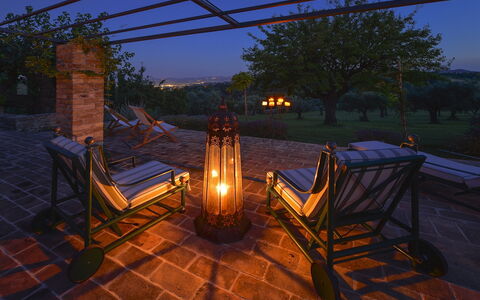 Casa Eugenia 8: Dusk, Furniture, Evening, Outdoor Furniture, Garden, Flagstone, Landscaping, Patio, Landscape Lighting, Shade