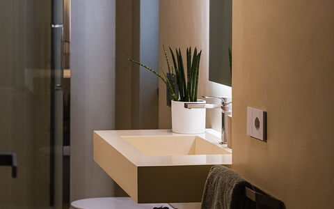 Villa Giulia 8: Interior Design, Bathroom Sink, Wall, Flooring, Plumbing Fixture, Bathroom, Mirror, Floor, Light Fixture, Sink