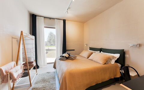 Trulli Fiori di Mandorlo 6: Furniture, Interior Design, Bed, Wall, Bedroom, Wood, Flooring, Floor, Ceiling, Room