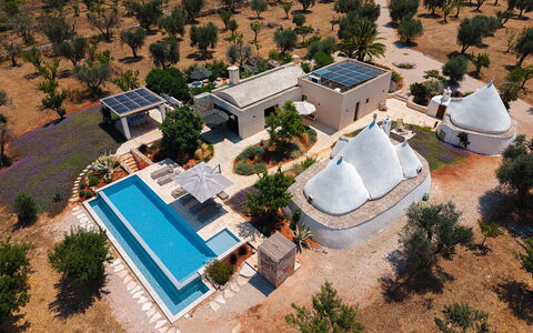 Trulli Fiori di Mandorlo 6: Swimming Pool, Resort, Estate, Landscaping, Design, Eco Hotel, Villa, Hacienda, Umbrella, Bird'S-Eye View