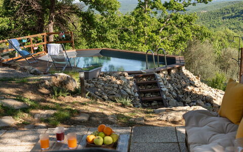 Cottage Dolcevista 4+2: Swimming Pool, Furniture, Outdoor Furniture, Leisure, Chair, Garden, Water Feature, Backyard, Shade, Sunlounger