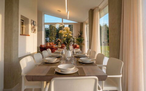 Villa Oxa 12+2: Furniture, Interior Design, Chair, Flooring, Table, Kitchen & Dining Room Table, Wood, Dining Room, Floor, Ceiling