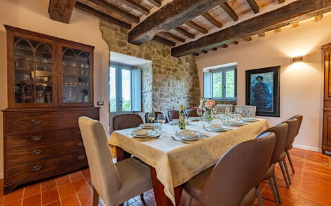 Tenuta Santa Cristina 10: Furniture, Interior Design, Wall, Flooring, Table, Wood, Chair, Dining Room, Kitchen & Dining Room Table, Ceiling