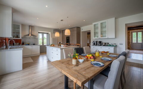 Tenuta Santa Cristina 10: Furniture, Interior Design, Flooring, Kitchen, Countertop, Wood, Kitchen & Dining Room Table, Floor, Ceiling, Chair