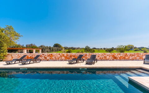 Masseria Grotta Antica 6+2: Blue, Water, Swimming Pool, Reflection, Reflecting Pool, Landscaping, Estate, Resort, Water Feature, Outdoor Furniture