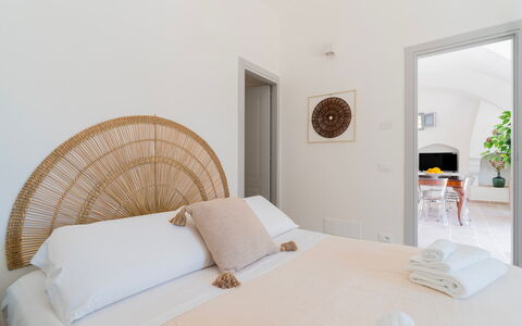 Masseria Grotta Antica 6+2: Wood, Interior Design, Furniture, Home, Ceiling, Floor, Bedroom, Bed, Bed Frame, Bedding