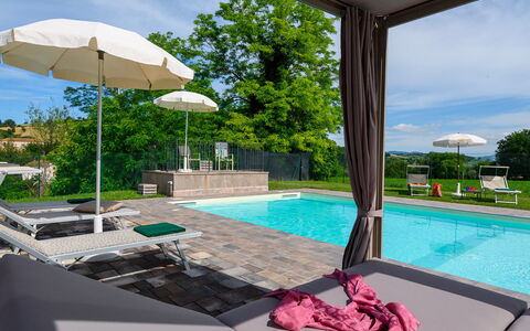 Villa Isola 8+2: Swimming Pool, Outdoor Furniture, Furniture, Resort, Umbrella, Sunlounger, Chair, Garden, Shade, Leisure