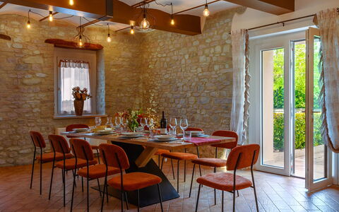 Villa Isola 8+2: Furniture, Interior Design, Wall, Chair, Wood, Table, Flooring, Ceiling, Light Fixture, Dining Room