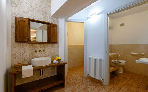 Villa Isola 8+2: Flooring, Bathroom Sink, Wall, Floor, Interior Design, Plumbing Fixture, Wood, Ceiling, Sink, Bathroom