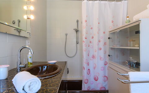 Villa Alma 8+2: Interior Design, Bathroom, Plumbing Fixture, Tap, Plumbing, Bathroom Sink, Flooring, Curtain, Lighting, Sink