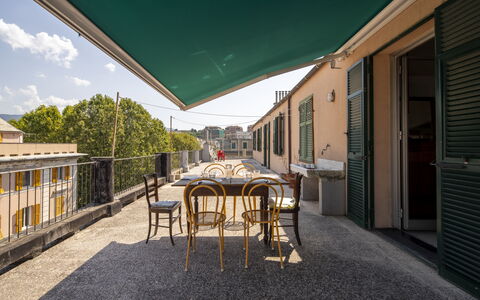 La Terrazza in Centro, Genova: Shade, Chair, Balcony, Houseplant