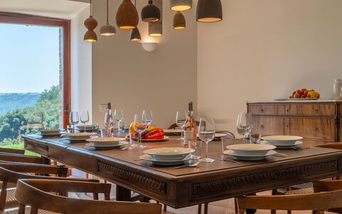Tenuta Orsini 9+3: Furniture, Wood, Table, Interior Design, Dining Room, Kitchen & Dining Room Table, Tableware, Flooring, Brown, Chair