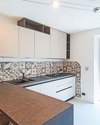 Federica: Flooring, Kitchen, Interior Design, Wall, Wood, Floor, Countertop, Ceiling, Room, Home