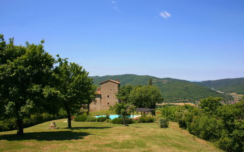Torre di Vignale: Sky, Plant, Azure, Natural Landscape, Land Lot, Tree, Grass, Vegetation, Mountain, House