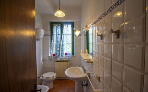 Villa Cantagallo: Wall, Flooring, Bathroom Sink, Interior Design, Floor, Plumbing Fixture, Bathroom, Plumbing, Tap, Light Fixture