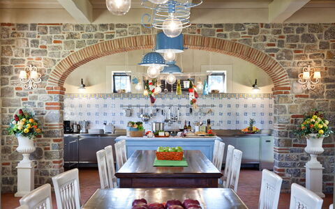Villa Sant' Angelo: Furniture, Interior Design, Wall, Light Fixture, Flooring, Ceiling, Table, Kitchen, Chair, Lighting